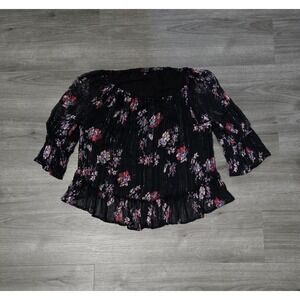 Lucky Brand Top Womens XL Floral Print Off The Shoulder Blouse Sheer Lace